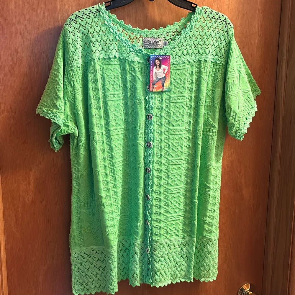 Lime green hand loomed cotton sweater
